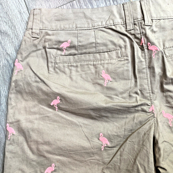 Old Navy Pink Flamingo Chino Shorts Tan & Pink embroidery ladies size 4 preppy - Picture 7 of 9